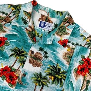RJC Hawaiian Shirt Mens XL Blue Tropical Island Hula Palm Tree Button Up Aloha